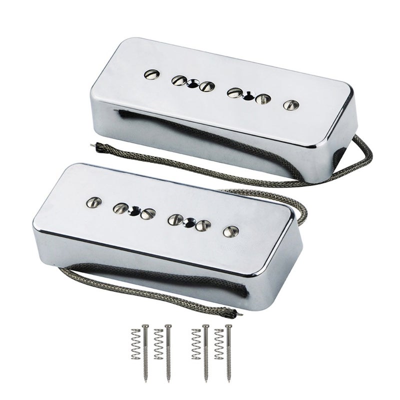 FLEOR Alnico 5 Single Coil Pickup Soap Bar Pickups Chrome P90 Neck & Bridge Pickup Set - Image 1
